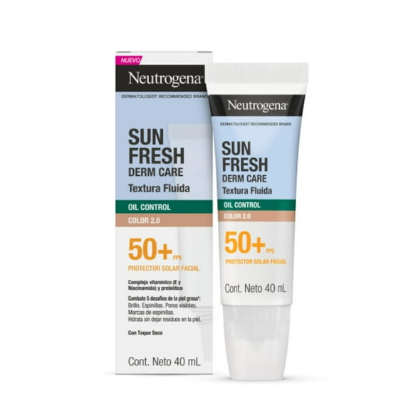 Protector Solar Neutrogena Facial Sun Fresh Oil Control Fluido Color 2.0 Fps 50+, 40 ml