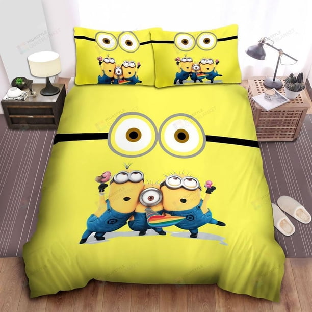 Minion In Despicable Me Jerry Kevin Jon Quilt Duvet Cover Set Doona Cover3-Piece Bedding Set