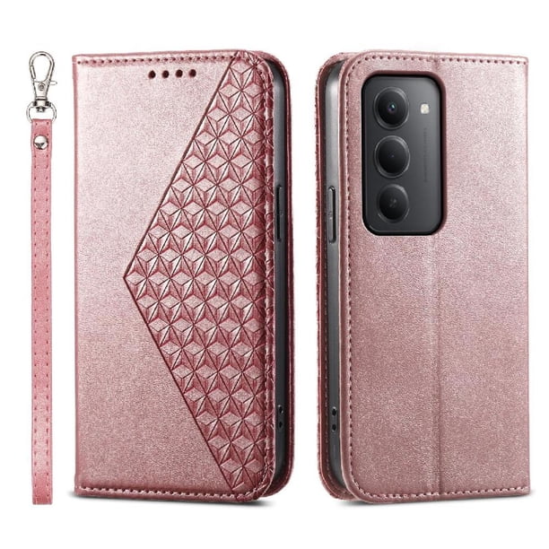 Funda Flip FOXDOCK para Xiaomi Redmi 15 5G , Estilo Billetera con Diseño Rombo, Correa de Mano y Soporte, Uso Diario