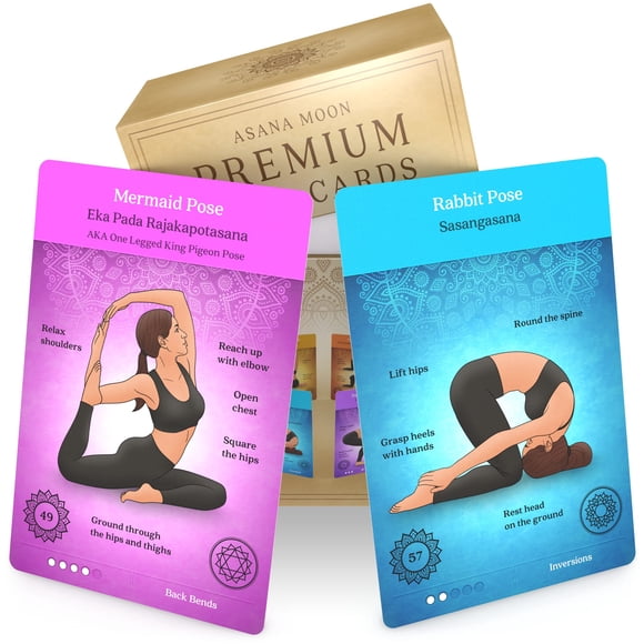Baraja Yoga Cards Asana Moon Premium con más de 120 posturas para yoga