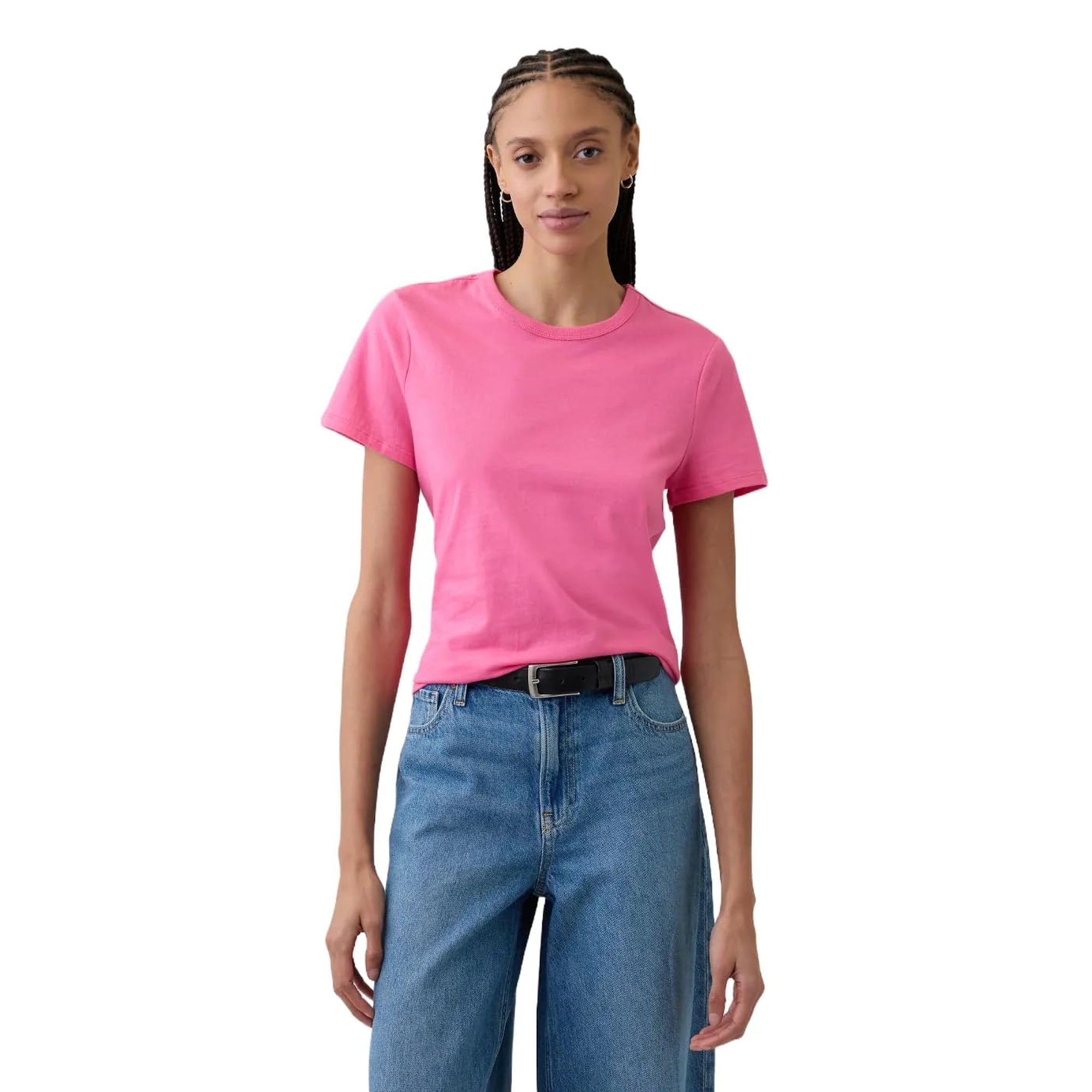 Camiseta Gap Favorite De Cuello Redondo Para Mujer, Color Rosa Impactante, Talla L