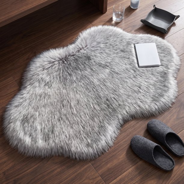 Alfombra de Área Suave Shaggy REGALWOVEN para Sala de Estar, Alfombra Lavable Esponjosa para Dormitorio, Alfombra Moderna Antideslizante para Guardería Blanco Gris 35" x 24"