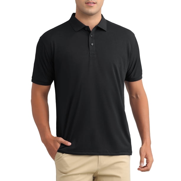 INSPIRE CHIC Camisas Polo de Hombre de Manga Corta Ligera Ajuste Regular Casual de Negocios Trabajo Sólido Camisa de Golf L Negro