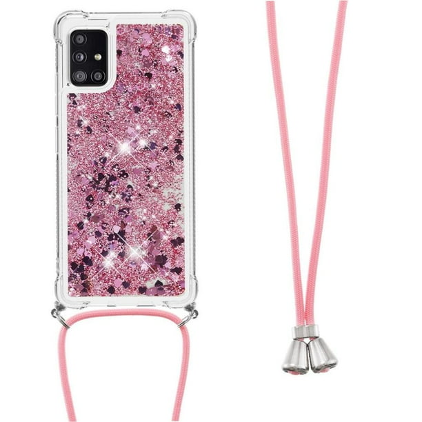 Funda FOXDOCK para Samsung Galaxy A71 5G con Cuerda Ajustable, Brillo Líquido, Protección Antigolpes y Lente – Ideal para Regalo