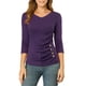 thumbnail image 2 of INSPIRE CHIC Blusa Fruncida para Mujer de Regreso a Clases con Botones Decorativos Cuello en V Manga 3/4 Top de Punto Sólido Púrpura M, 2 of 7