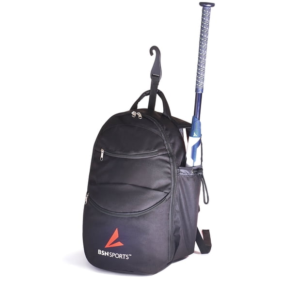 Mochila BSN Baseball de tamaño mediano, 14 de largo x 10 de ancho x 19 de alto, en negro