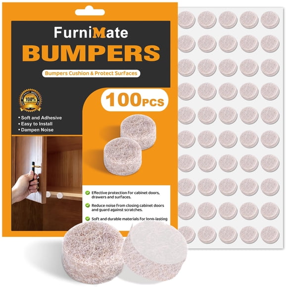 Topes de fieltro para puertas de gabinete FURNIMATE, 100 piezas, diámetro de 10 mm