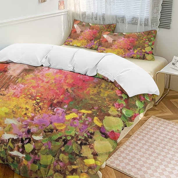 Oil Painting Style 3-Piece Twin Bed Set - Includes 1 Single Comforter And 2 Pillowcases Bedding - Fade Resistant Microfiber - Oil Painting Style