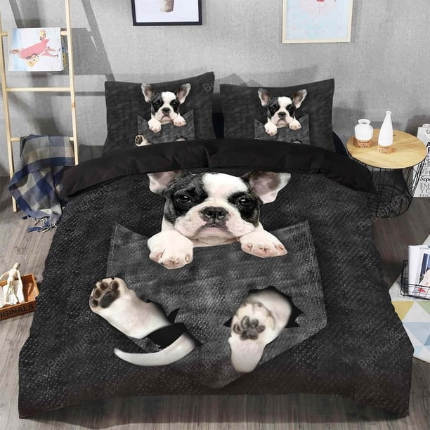 French Bulldog In Pocket For Dog Lovers Quilt Duvet Cover Set Double Super 3-Piece Bedding Set