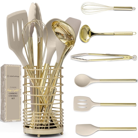 Juego de Utensilios de Cocina STYLED SETTINGS de 7 Piezas Beige y Dorado