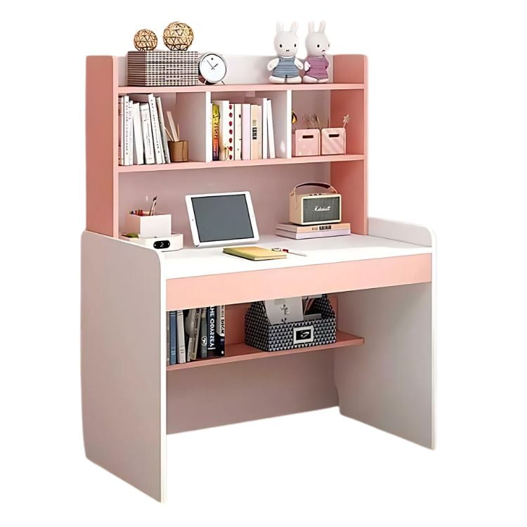 Pitaya - Escritorio De Estudio Para Niñas, De Madera, Con Estantería 100 X 48 X 80 Cm Rosa