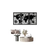 Genérico - Cuadro Tríptico Mapamundi Mdf 35X60 Cm Negro