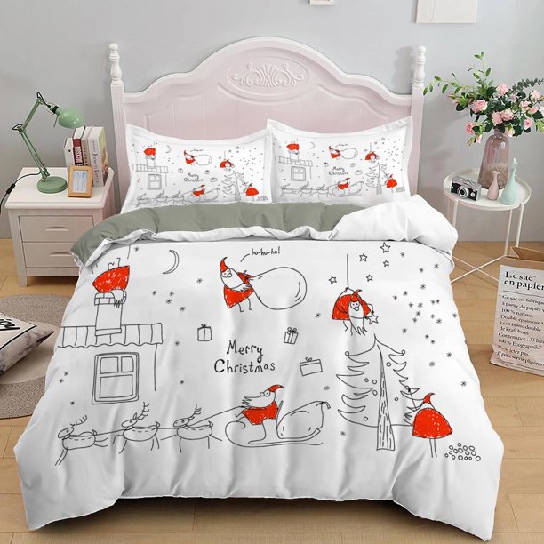 Christmas Duvet Cover Set 3D Print Cute Santa Claus Polyester Comforter Cover King Queen Size for Boys Girl Teens Bedding Set Bed Sheets
