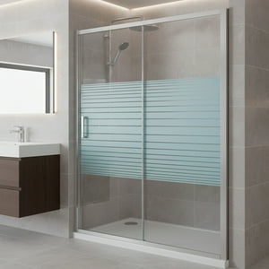 Joytek - Mampara Ajustable De Ducha Strava 160-180 Lineas Blancas (2 Hojas)