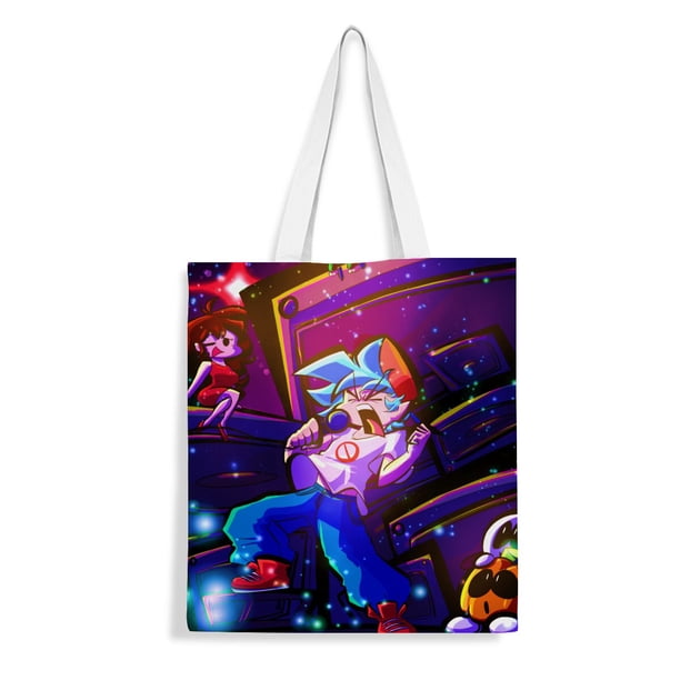 Friday Night Funkin Bolso de tela con estampado de lienzo para mujer, bolsa de compras reutilizable y estética, con cremallera interior, regalo para mujer,38*45cm.