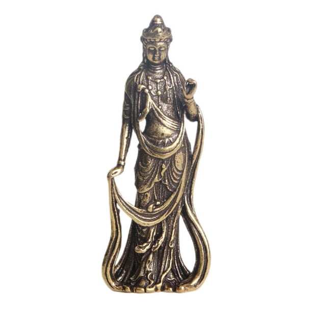 Estatua de Bodhisattva Guanyin de latón de 4,9 cm, decoración de escritorio de recuerdo en miniatura para mascotas de té para salón de té, decoración