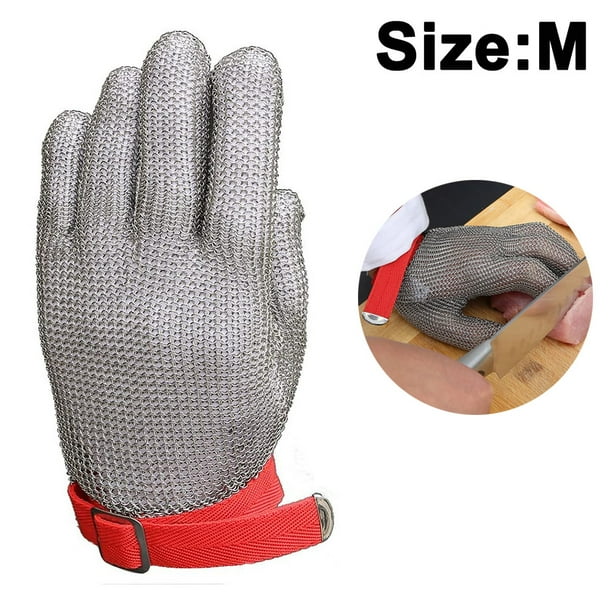 Guantes resistentes a cortes - Ambidiestros, de grado alimenticio, de malla metálica de acero inoxidable, nivel 5 de protección para carnicero, guantes de trabajo de seguridad para cortar carne.