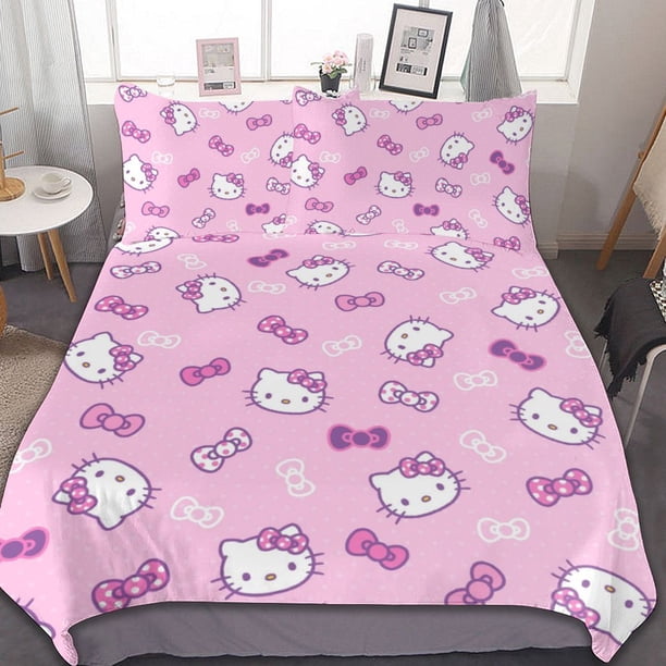Hello Kitty Duvet Cover Set 3-Piece Bedding Set Soft Warm And Comfortable Soft Bed Set for Bedroom All Season Bed Sheets