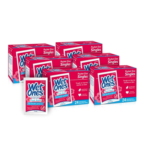 Toallitas para manos Wet Ones, antibacterianas, con aroma fresco, 24 unidades (paquete de 6)