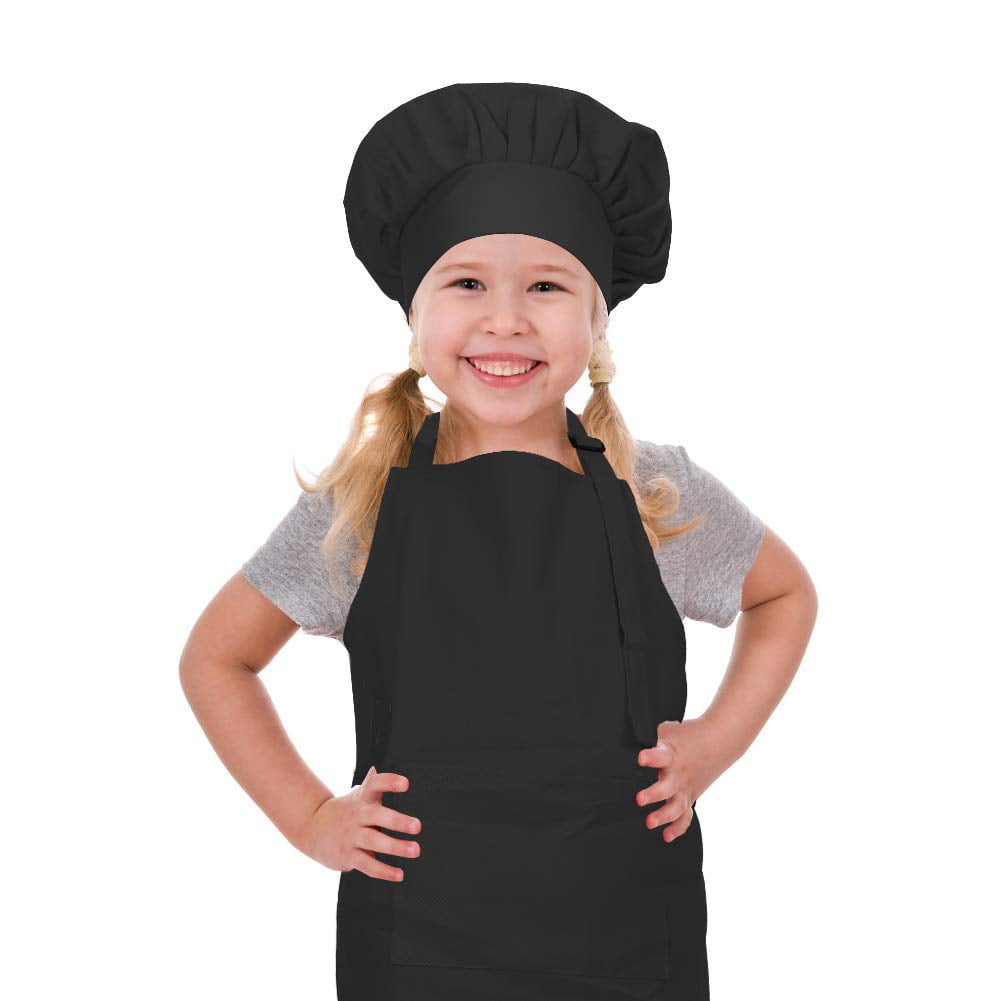 Set De Delantal Y Gorro De Chef Crjhns Para Niños, Ajustable, Algodón, Negro