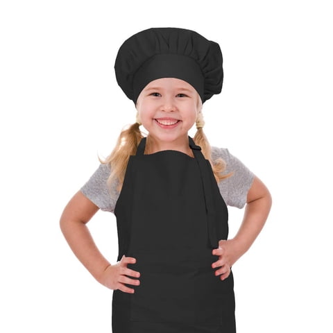 Set De Delantal Y Gorro De Chef Crjhns Para Niños, Ajustable, Algodón, Negro