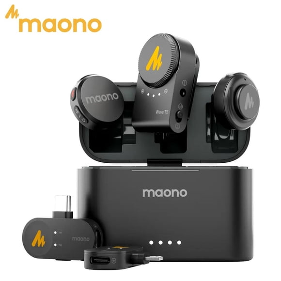 Micrófonos Inalámbricos Maono Wave T5 con 3 conectores y case de carga