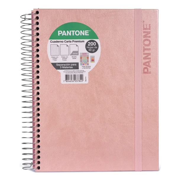Cuaderno Premium Pantone Metalizado Carta Con Elástico 7mm Rosa