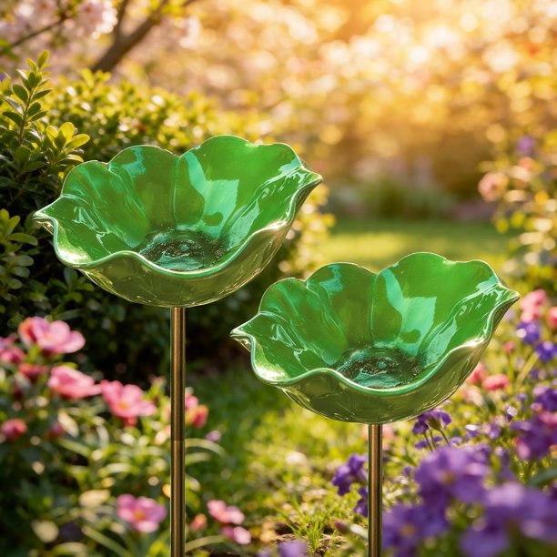 Estaca jardín flor metal hecha mano baño pájaros estación riego abejas decoración exterior