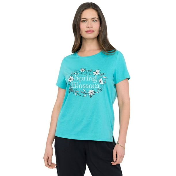 Polera Mujer Manga Corta Focal Print Turquesa Corona