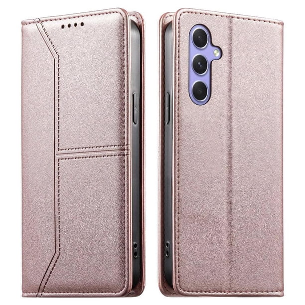 Funda tipo cartera con bloqueo RFID para Samsung Galaxy A55 cubierta magnética de cuero con tapa y soporte Rosa
