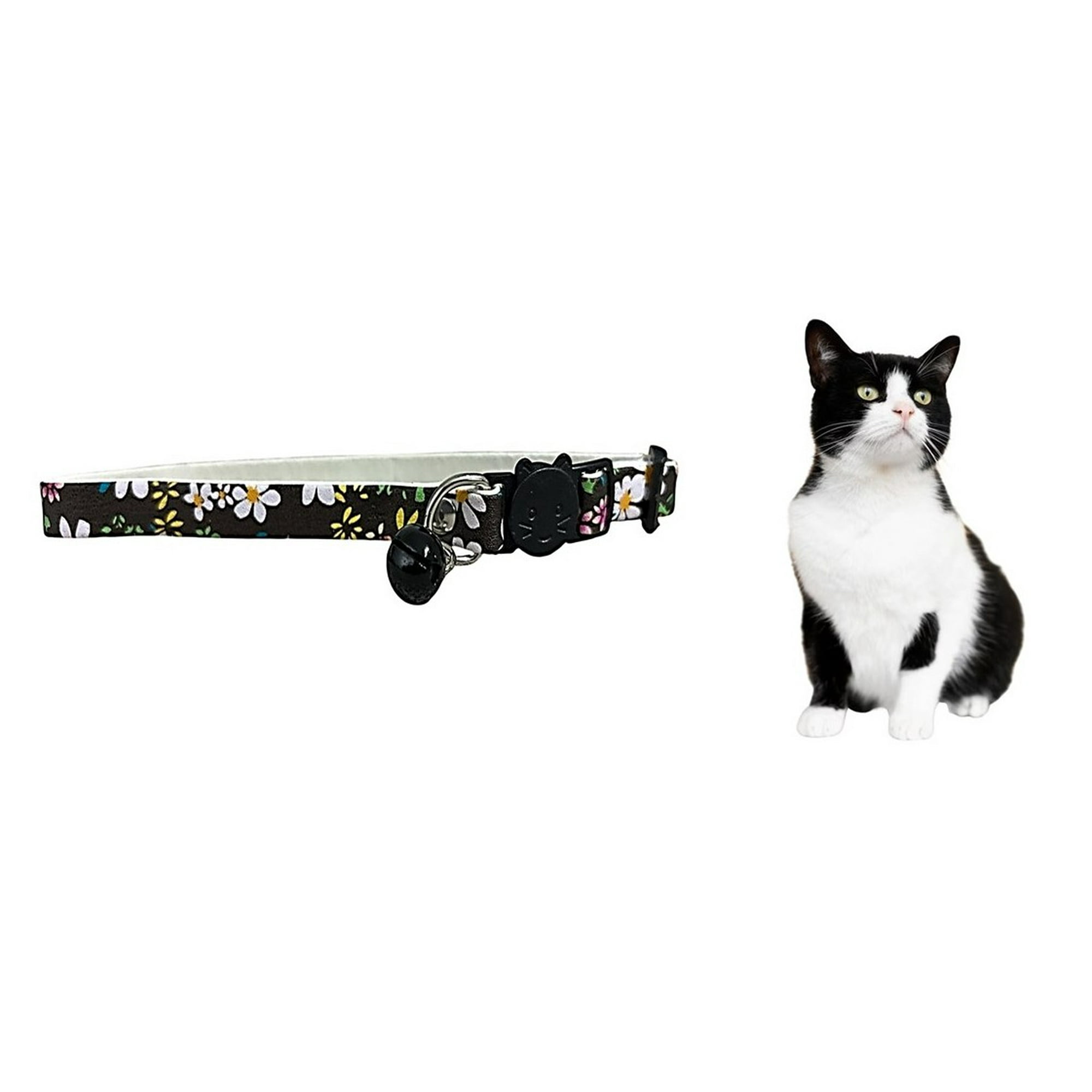 Marben Pets - Collar Para Gato Gatita Anti Ahorque Diseño De Flores Negro