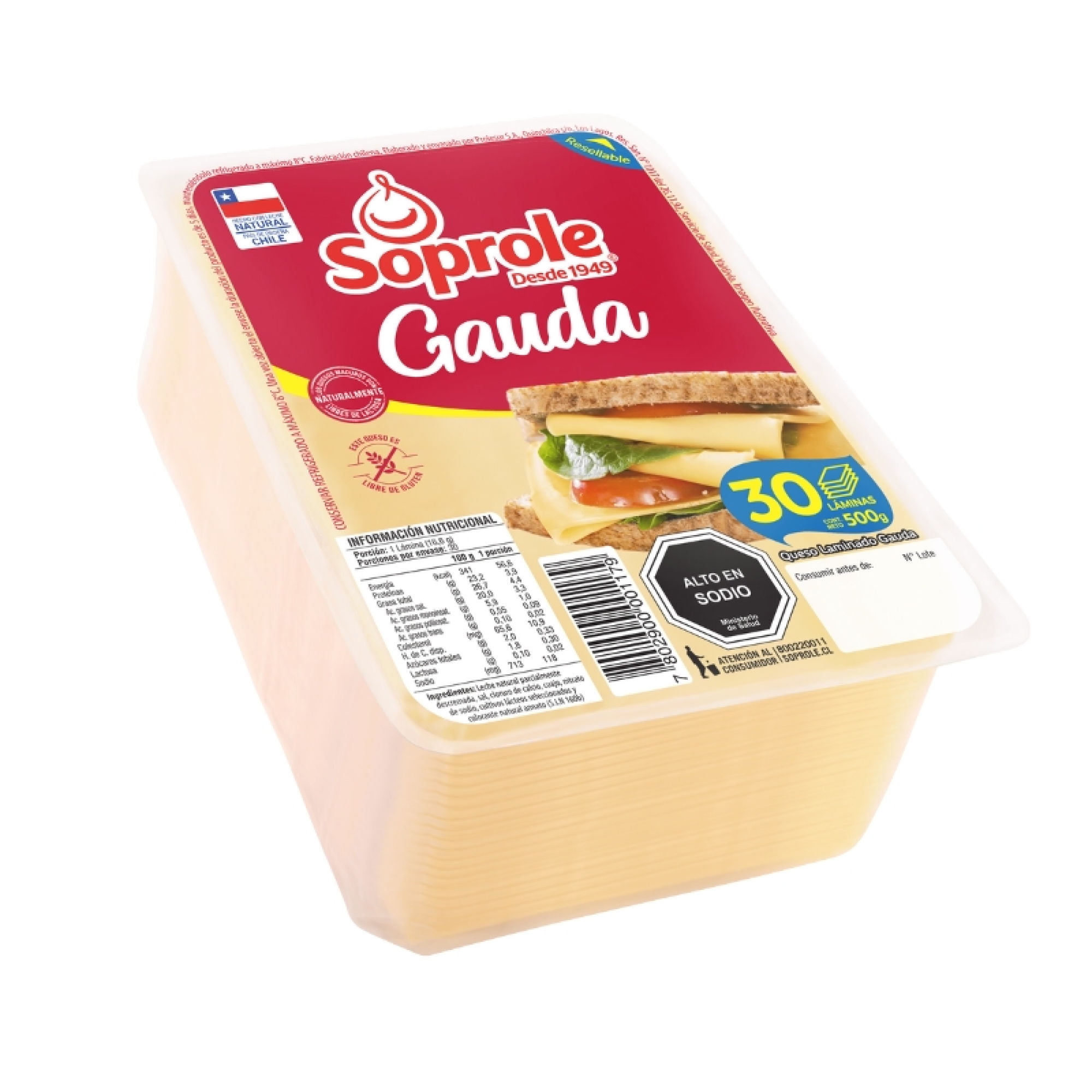 Queso Gauda Laminado 500 g Soprole