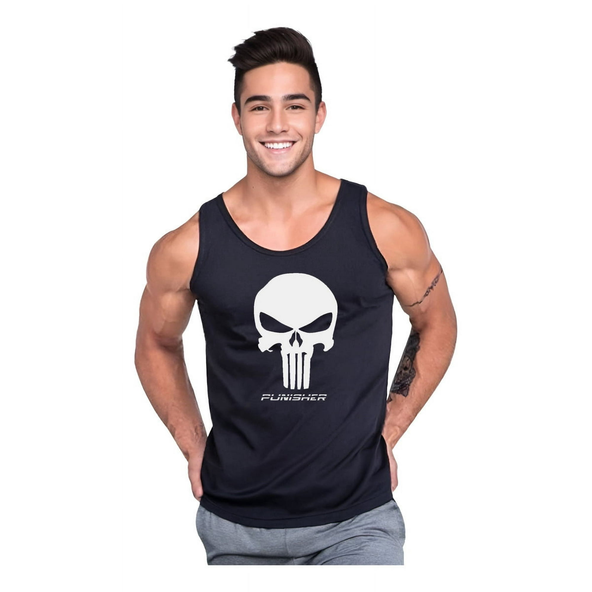 Polera Craneo Musculosa Tank Gym Pesas Crossfit Talla L Negro Hombre