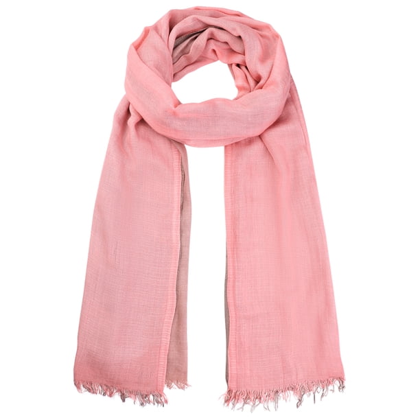 INSPIRE CHIC Bufandas de Lino de Algodón con Degradado de Color para Mujer, Pañuelo Suave, Hiyab, Envolturas, Chal 74.8"x35.4" Durazno Rosa+Caqui