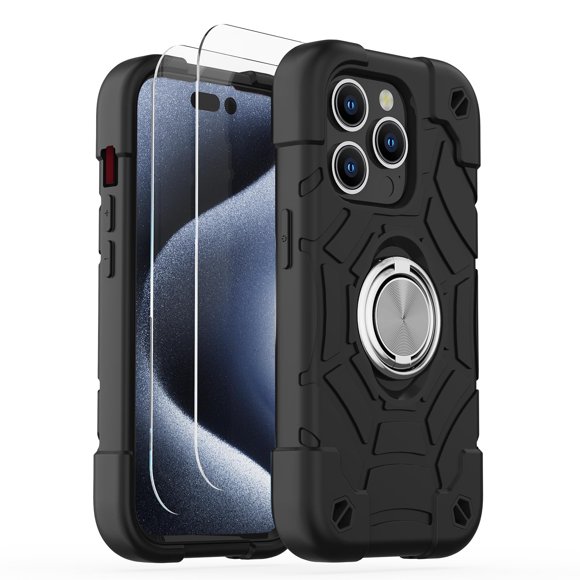 Funda KCJ para iPhone 15 Pro Max negra de 3 capas