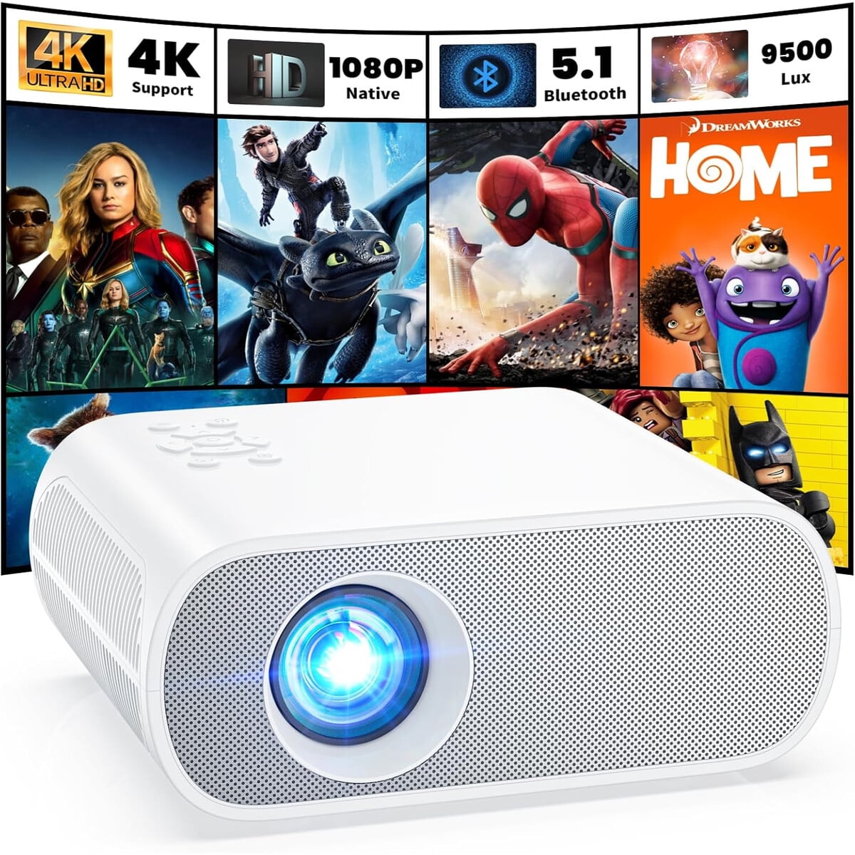 Hompow - Proyector C10 1080p Full Hd Bluetooth 5 1 300