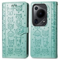 Funda Cartera Foxdock Para Huawei Pura 70 Ultra , Flip Pu Con Relieve De Gatos Y Perros, Tarjetero Y Soporte