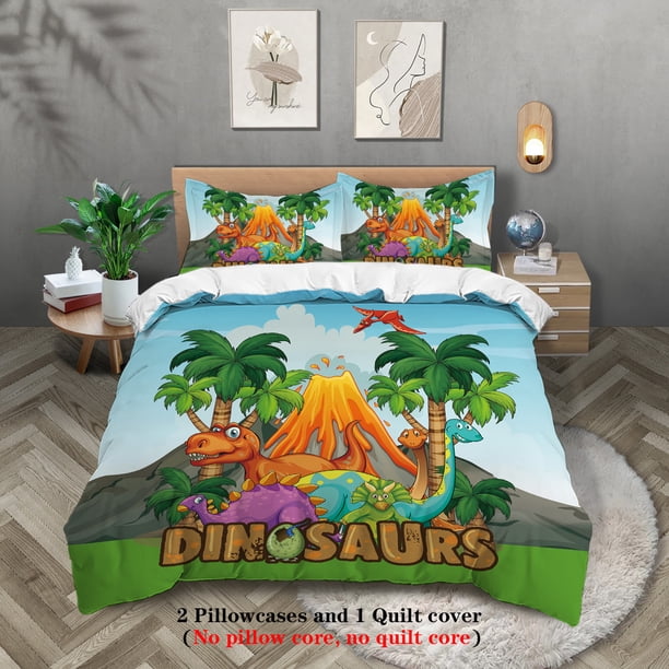 x52 Bed Sheets-piece down duvet cover cartoon dinosaur zoo pattern print ( down duvet cover pillowcases, no core) boy and girl bedding set 3-Piece Bedding Set (1 Duvet Cover + 2 Pillow Shams) nj52