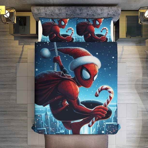 Santa Claus Spider-Man Comforter Set for Kids Boys Teen Men Tween 3D Lightweight Microfiber Bedding Sets