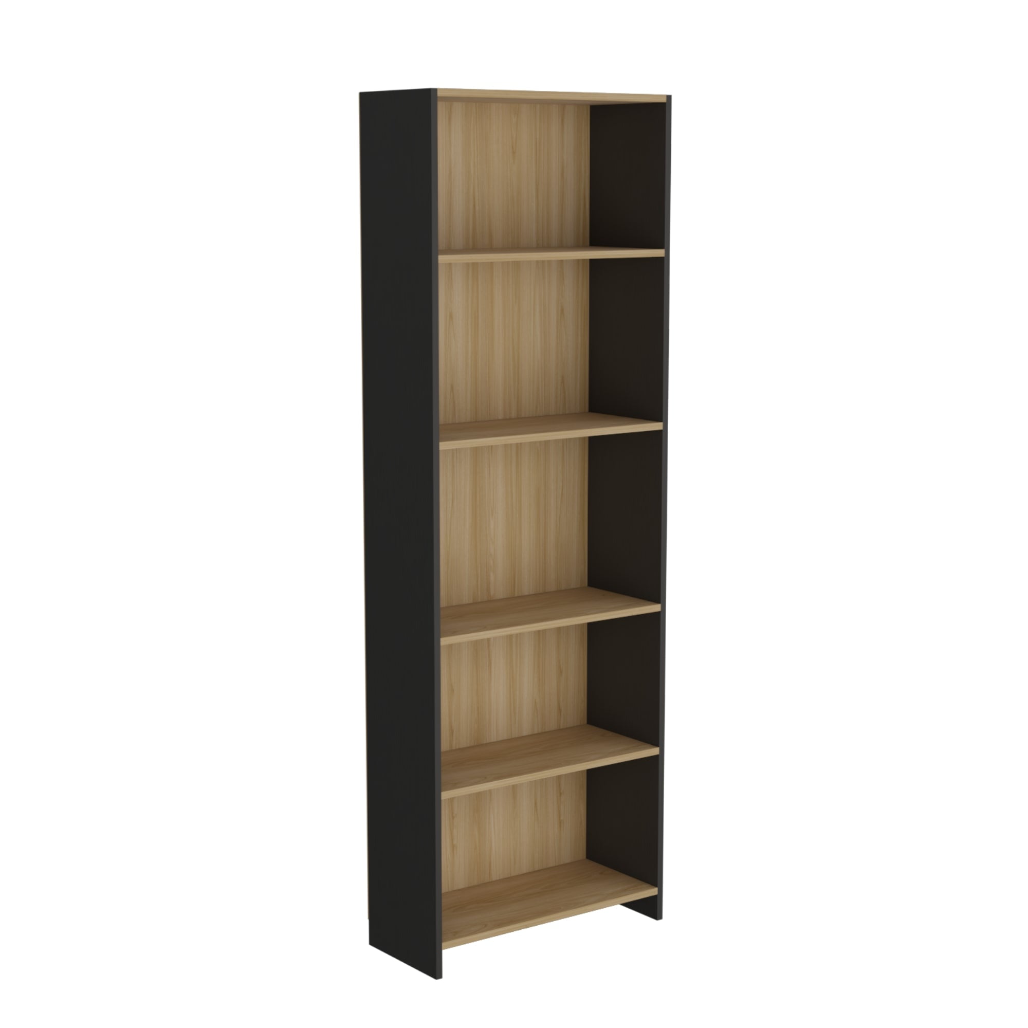 Fm Furniture - Mueble Biblioteca Con 5 Repisas 180,6x63x26,6 Cm Café Claro Y Negro