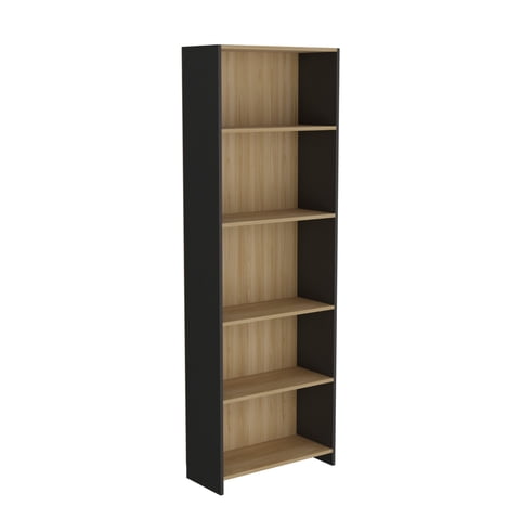 Fm Furniture - Mueble Biblioteca Con 5 Repisas 180,6X63X26,6 Cm Café Claro Y Negro
