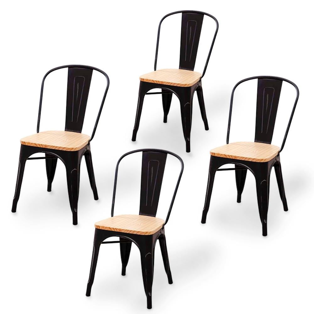 De Todo Y Más - Set 4 Sillas Tolix Metal Con Asiento De Madera