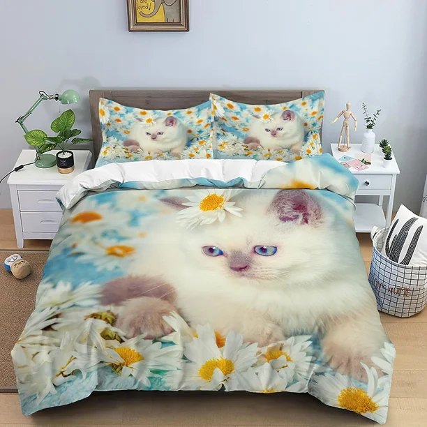 x1527 Bed SheetsAnimals Cute Cat Bedding Set Boys Girls Twin Size Duvet Cover Pillowcase Bed Kids Adult Fashion Home Textileextile 3-Piece Bedding Set (1 Duvet Cover + 2 Pillow Shams) nj1527