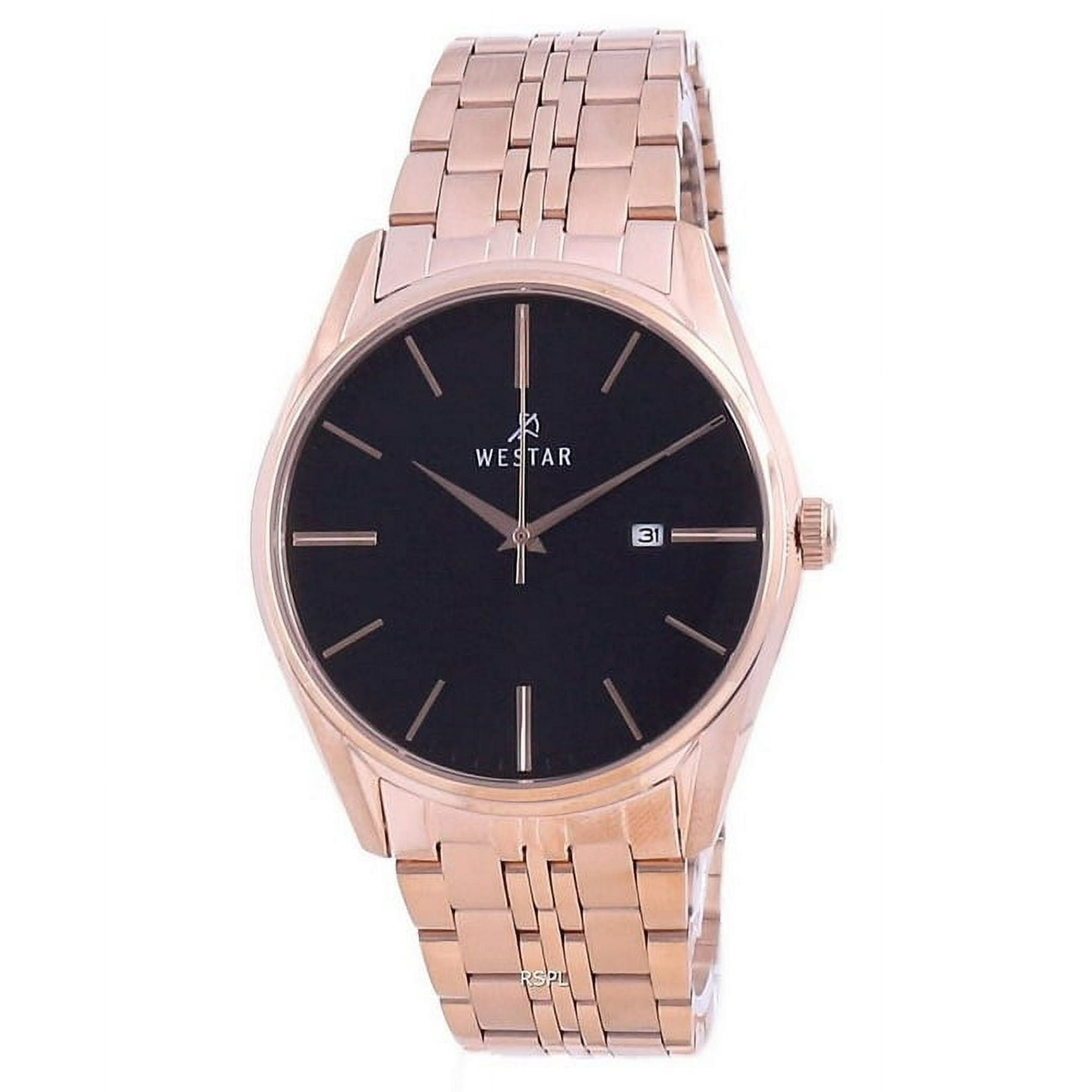 Westar - Reloj Casual Para Hombre De 41 Mm Con Esfera Negra Y Acero Inoxidable En Tono Oro Rosa
