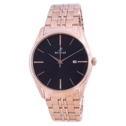 Westar - Reloj Casual Para Hombre De 41 Mm Con Esfera Negra Y Acero Inoxidable En Tono Oro Rosa
