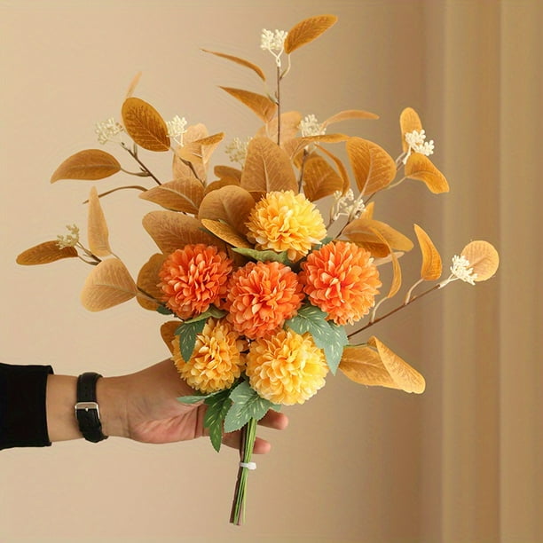 Beautiful Artificial Chrysanthemum Bouquet with Eucalyptus Leaves - Perfect for Home Decor, Weddings, and Holidays!