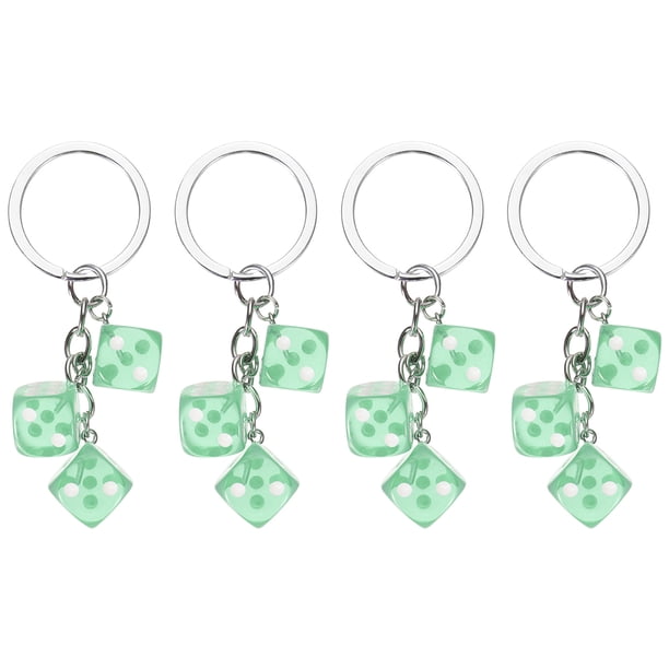 4 paquetes de llavero de dados de la suerte, llaveros de mini dados cuadrados de cubo 3D de resina con 3 colgantes para bolsa, billetera, bolso, coche, accesorios de teléfono celular, verde