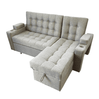 Camila Home - Sofá Cama En L Gris Oscuro 3 Plazas Con Baúl Y Puffs 200 Cm