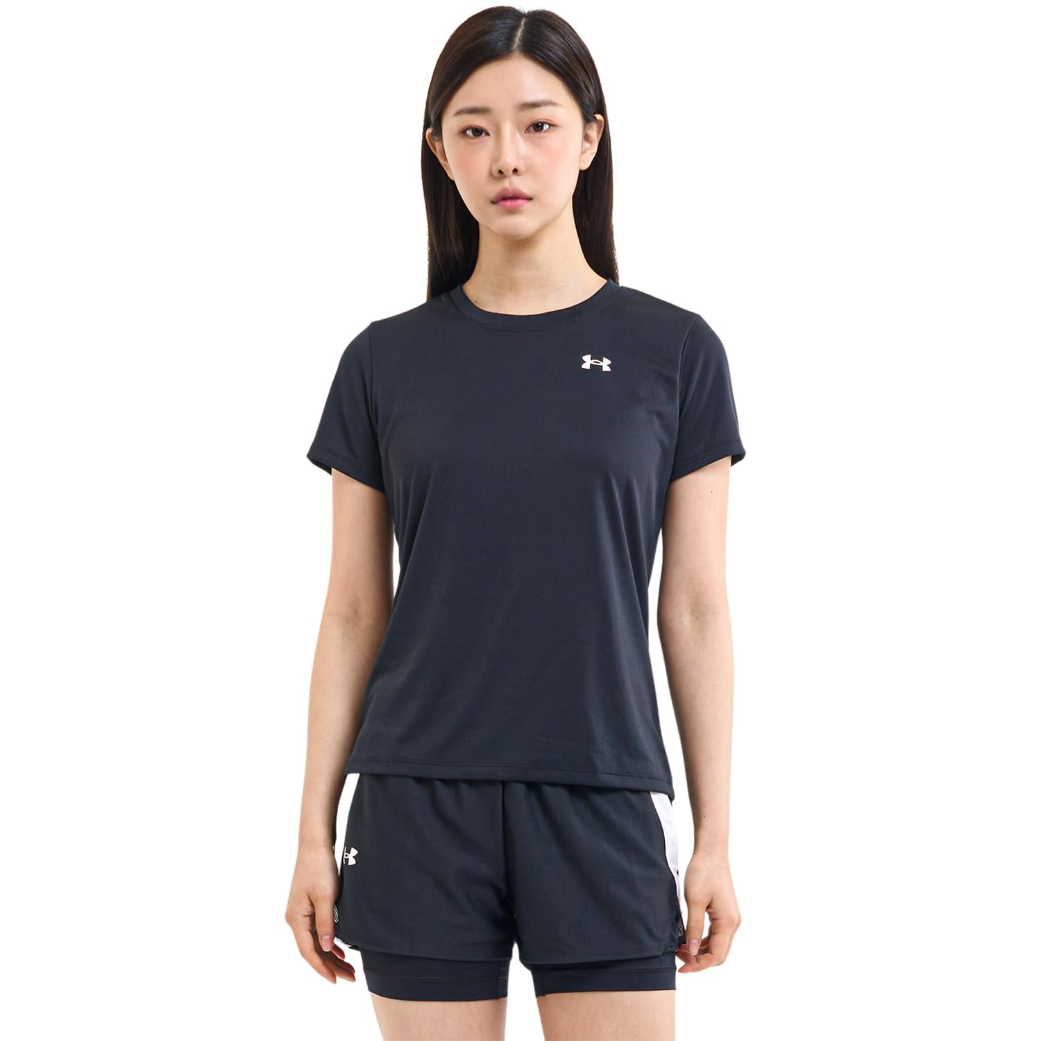 Camiseta Under Armour Tech Short Sleeve Crew 2x Para Mujer, Color Negro Y Blanco