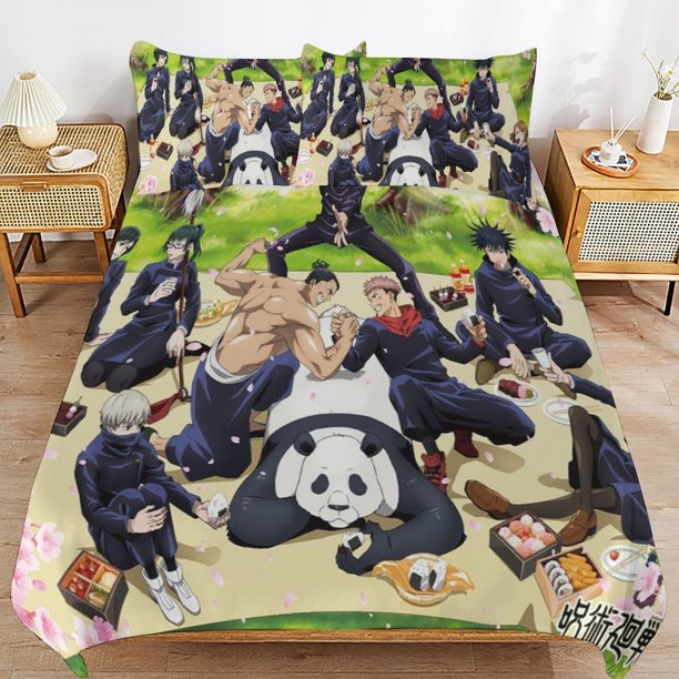 Jujutsu Kaisen Bedding Set Duvet Cover Comfortable and Lightweight Cartoon Bedding 3 Piece Bed Set